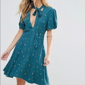 Free People Printed Puff Sleeve Dress Green Women